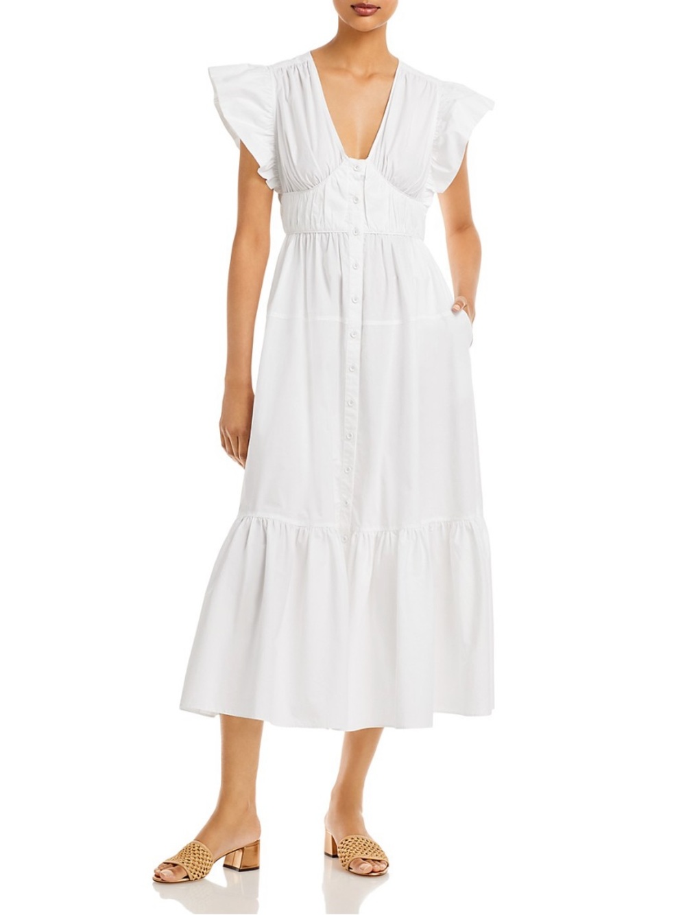 DEREK LAM 10 CROSBY
Greta Flutter Sleeve maxi Dress 
White Button-Front
Size 6